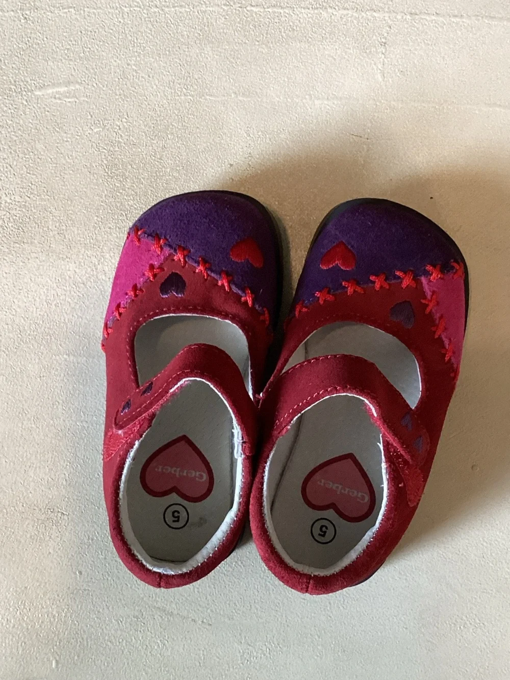 Gerber Baby Shoes Red and Purple Heart Mary Jane Shoes Size 5 LNWOT